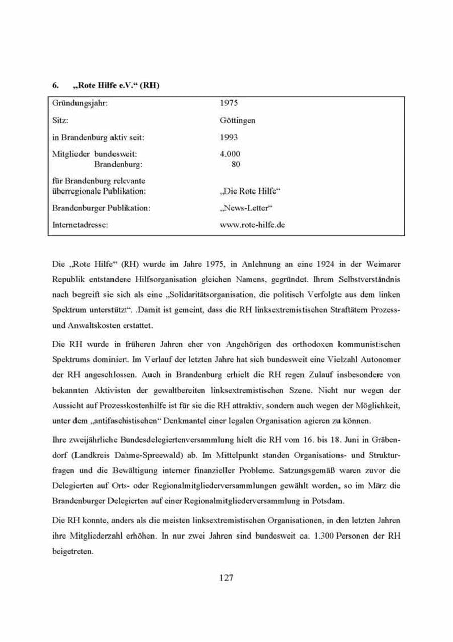 Seite 127 des Verfassungsschutzbericht 2000 Brandenburg