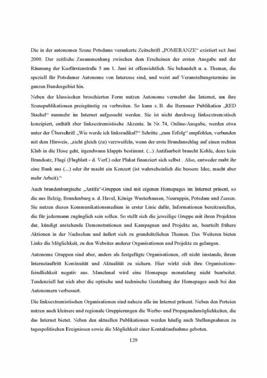 Seite 129 des Verfassungsschutzbericht 2000 Brandenburg