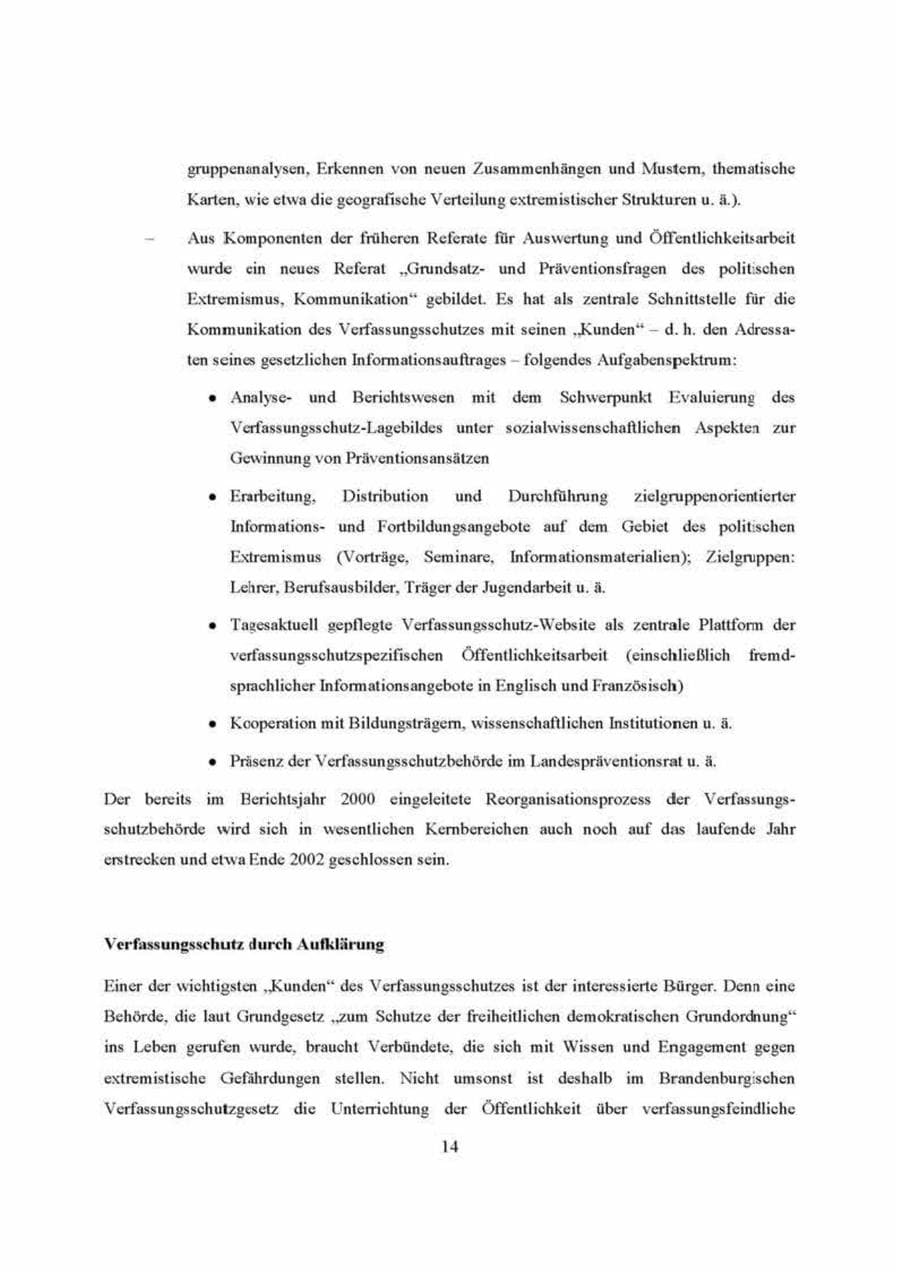Seite 14 des Verfassungsschutzbericht 2000 Brandenburg