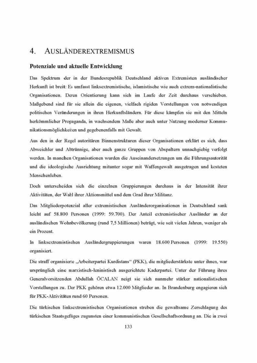 Seite 133 des Verfassungsschutzbericht 2000 Brandenburg