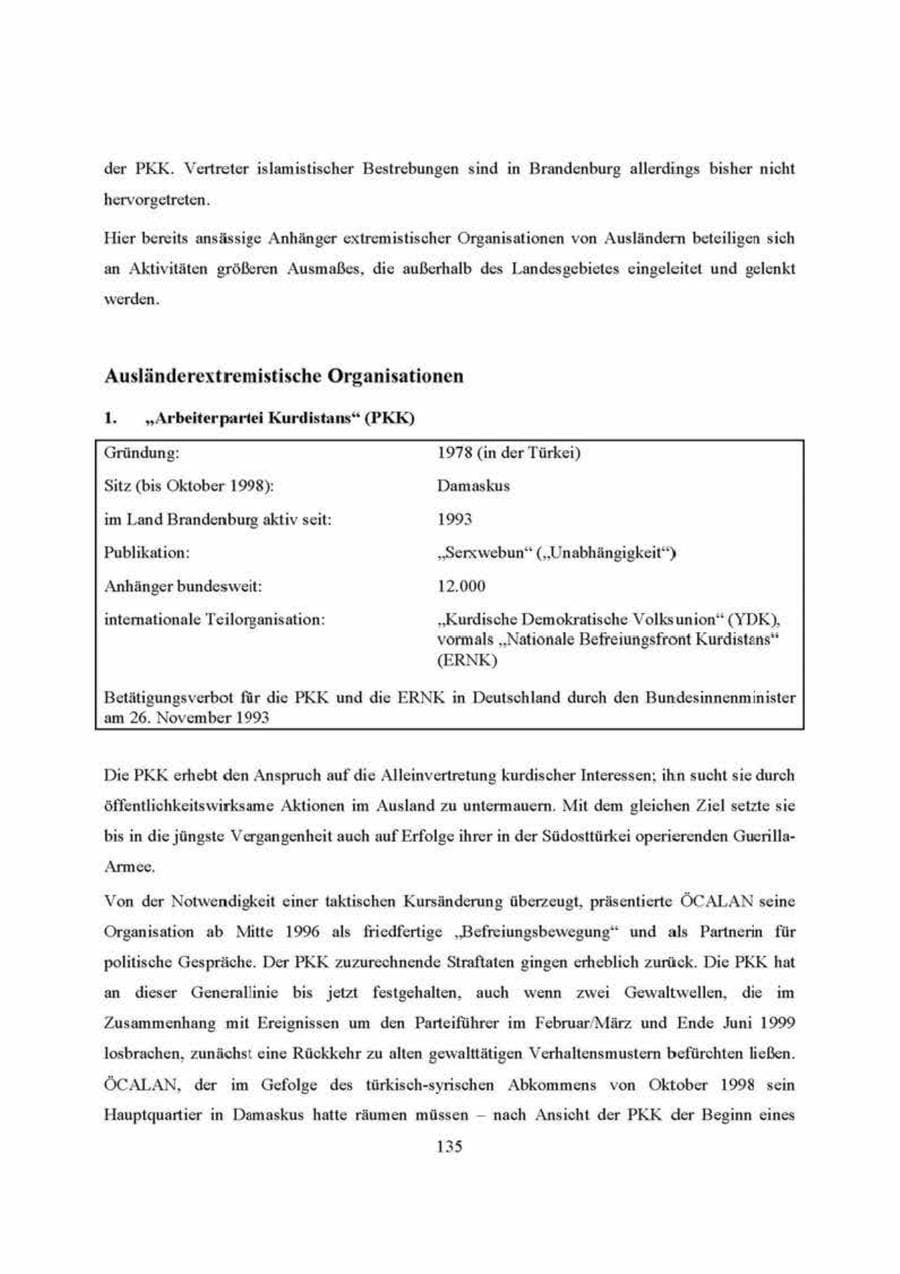 Seite 135 des Verfassungsschutzbericht 2000 Brandenburg