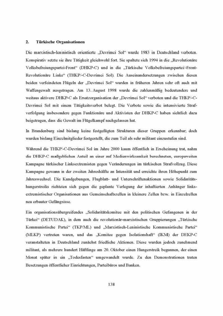 Seite 138 des Verfassungsschutzbericht 2000 Brandenburg