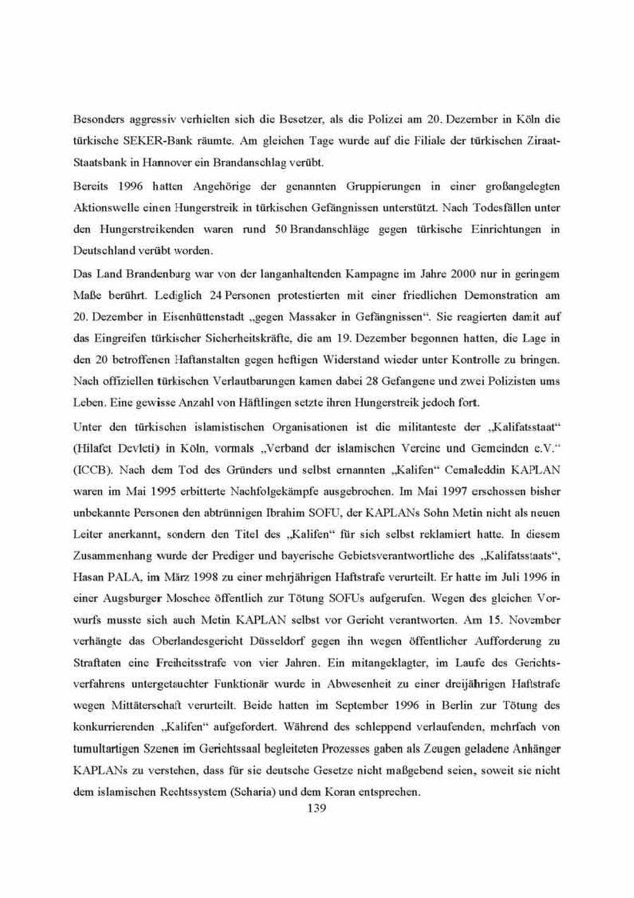 Seite 139 des Verfassungsschutzbericht 2000 Brandenburg