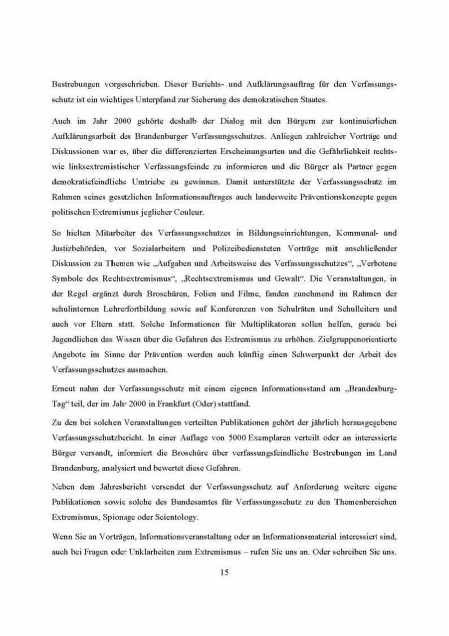 Seite 15 des Verfassungsschutzbericht 2000 Brandenburg