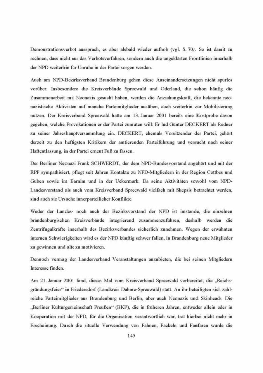 Seite 145 des Verfassungsschutzbericht 2000 Brandenburg