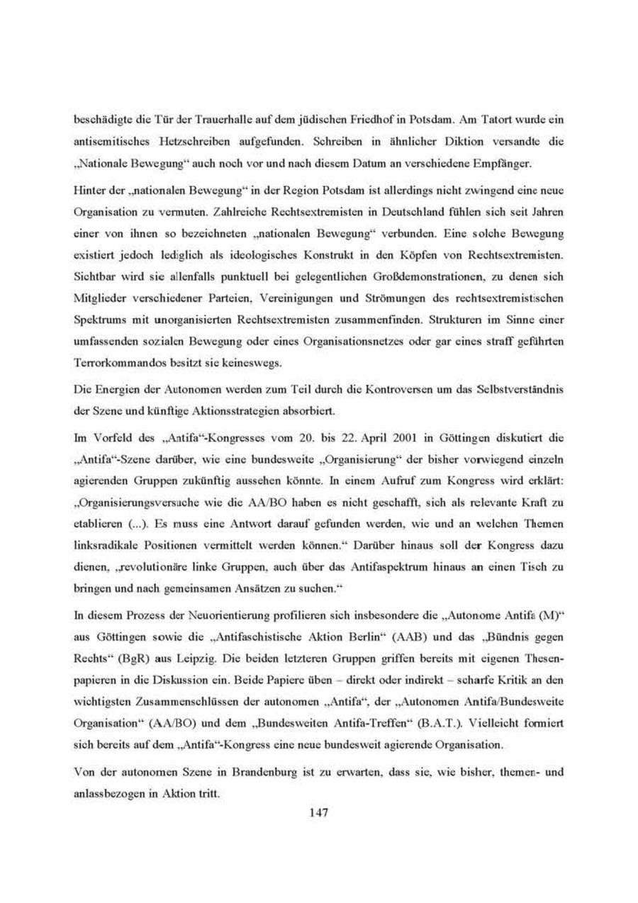Seite 147 des Verfassungsschutzbericht 2000 Brandenburg