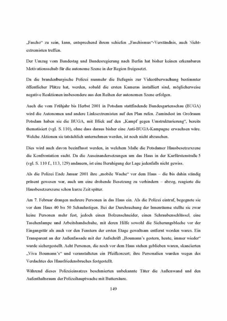 Seite 149 des Verfassungsschutzbericht 2000 Brandenburg