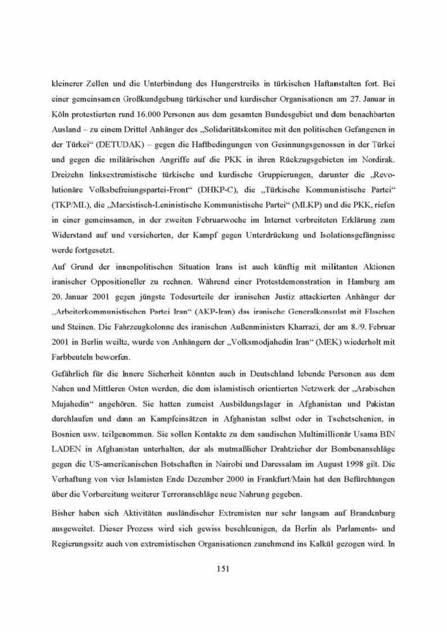 Seite 151 des Verfassungsschutzbericht 2000 Brandenburg