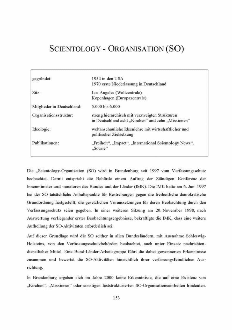 Seite 153 des Verfassungsschutzbericht 2000 Brandenburg