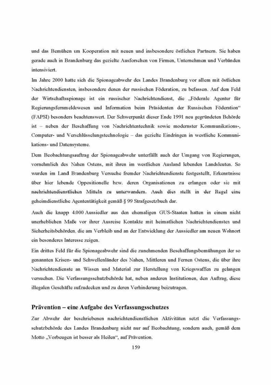 Seite 159 des Verfassungsschutzbericht 2000 Brandenburg