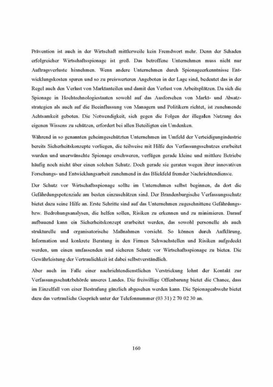 Seite 160 des Verfassungsschutzbericht 2000 Brandenburg