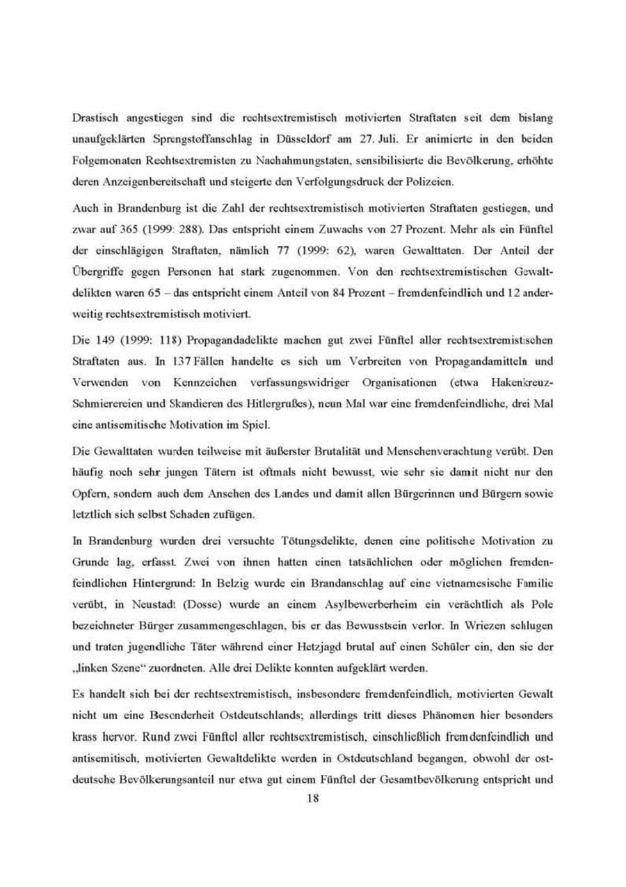 Seite 18 des Verfassungsschutzbericht 2000 Brandenburg