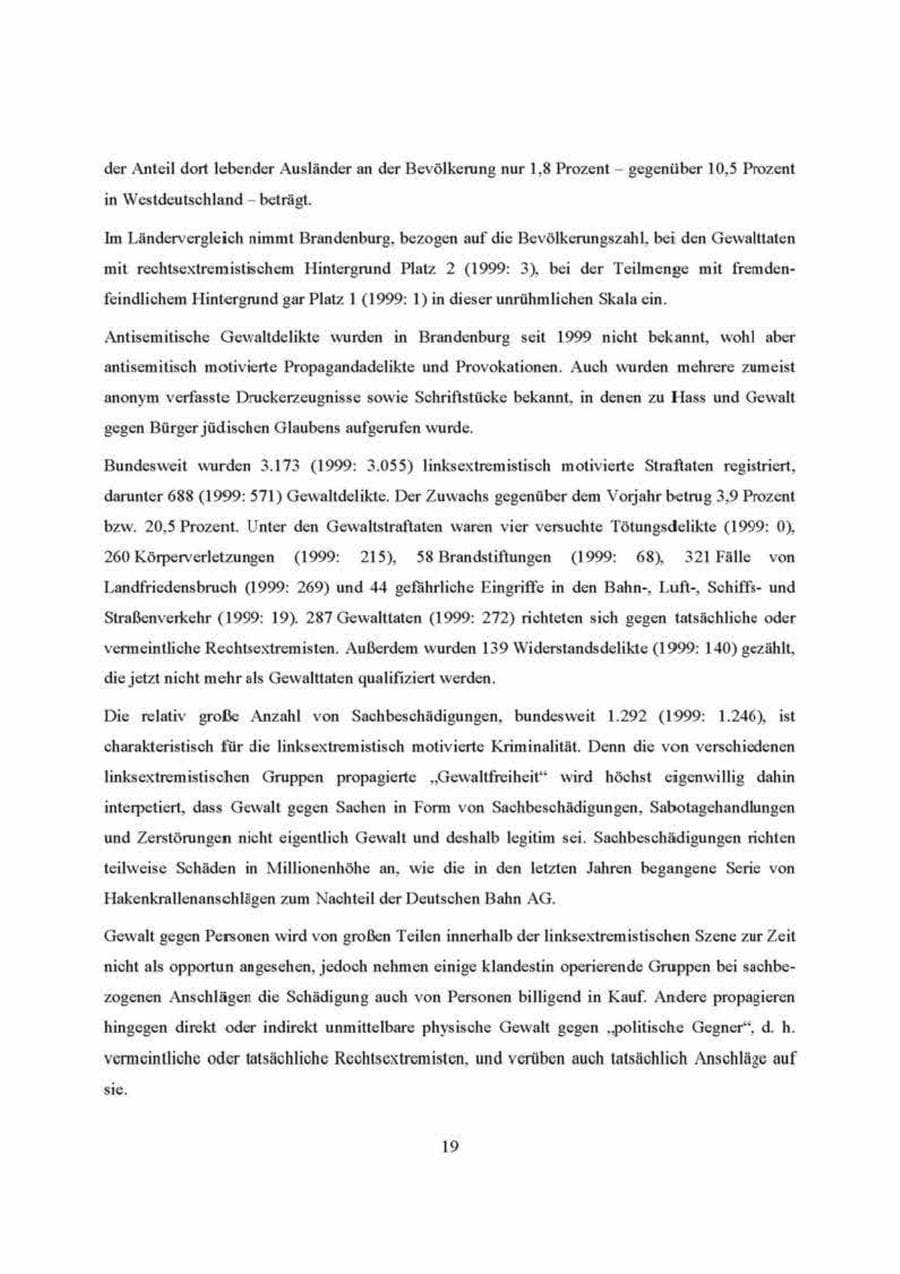 Seite 19 des Verfassungsschutzbericht 2000 Brandenburg