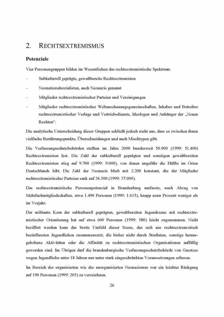 Seite 26 des Verfassungsschutzbericht 2000 Brandenburg