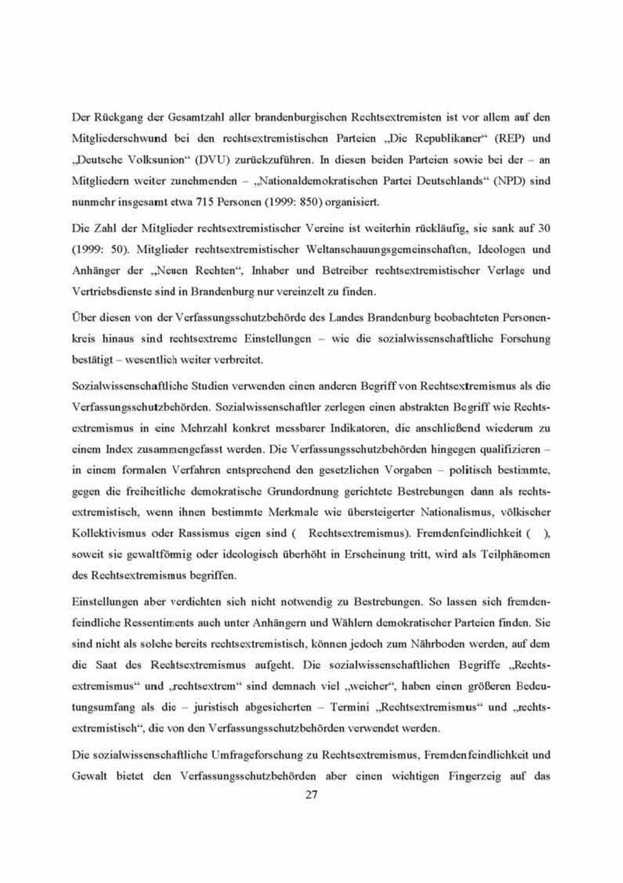 Seite 27 des Verfassungsschutzbericht 2000 Brandenburg