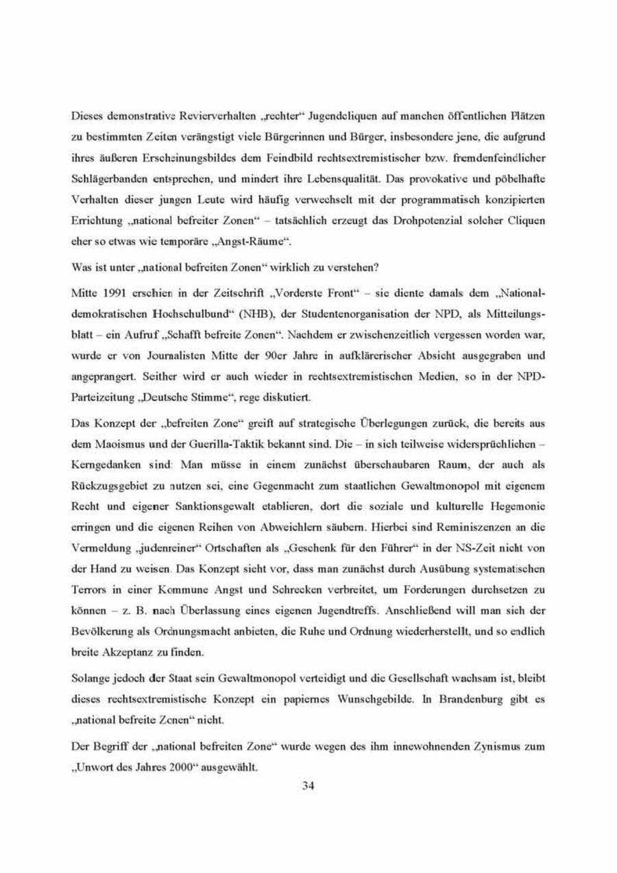Seite 34 des Verfassungsschutzbericht 2000 Brandenburg