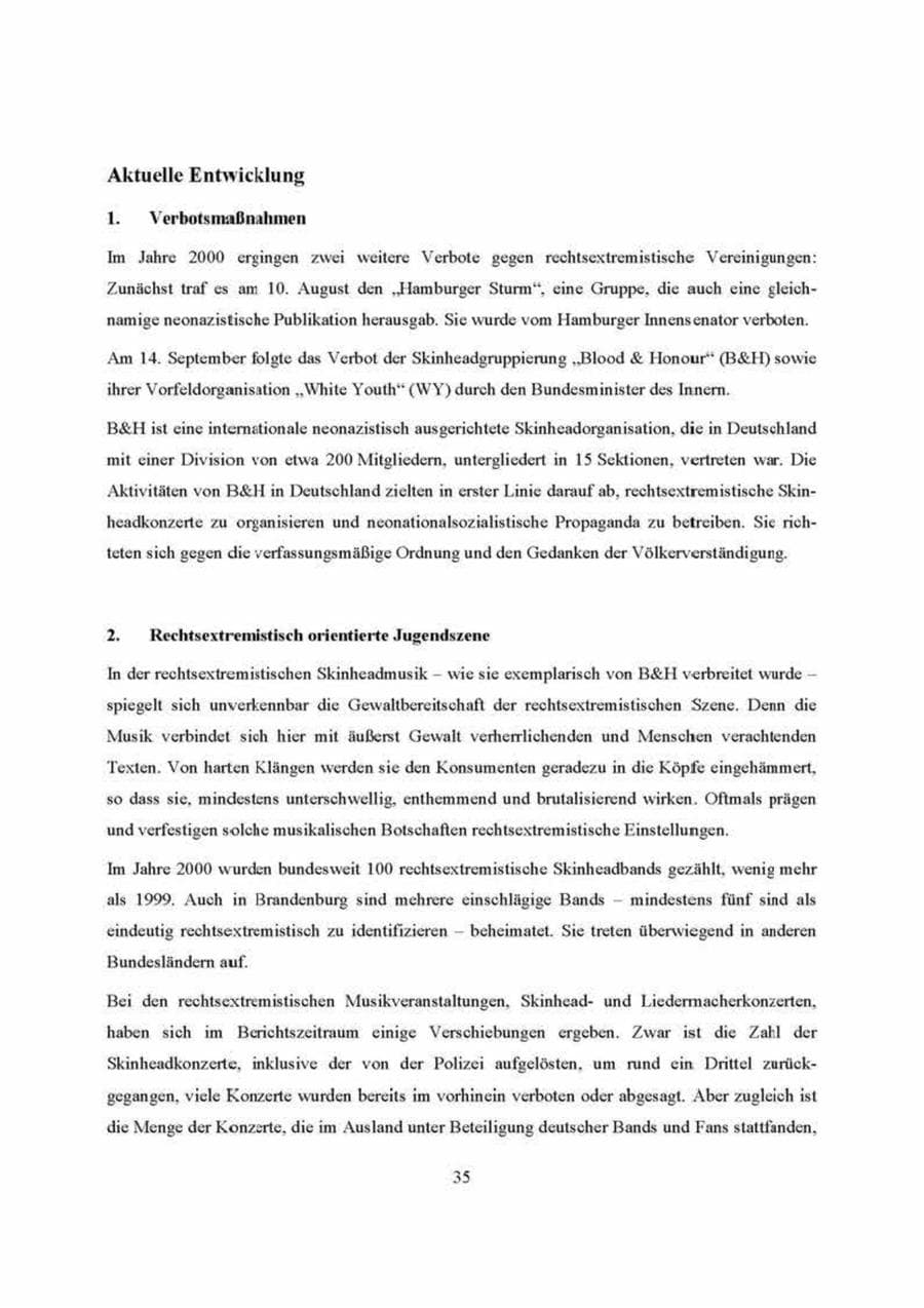 Seite 35 des Verfassungsschutzbericht 2000 Brandenburg