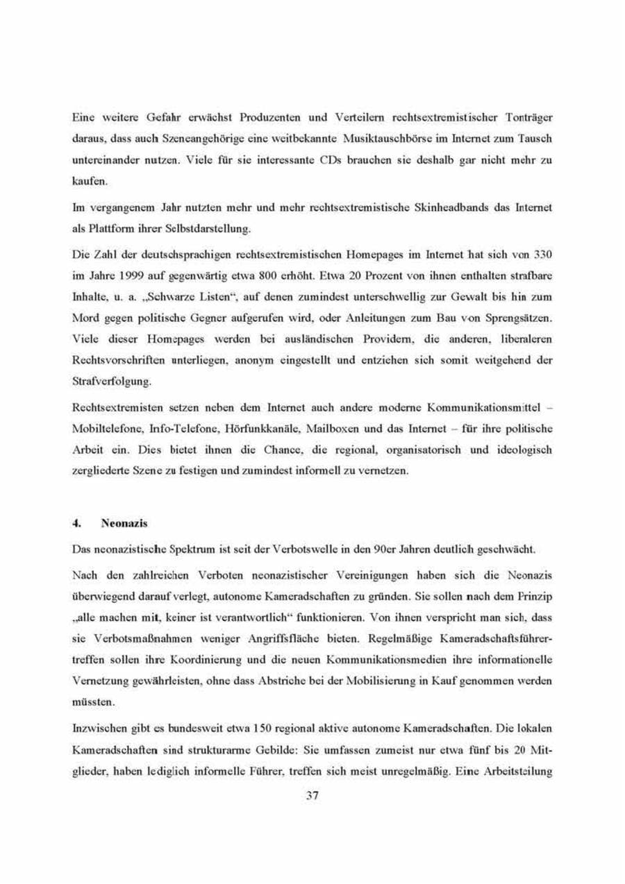 Seite 37 des Verfassungsschutzbericht 2000 Brandenburg