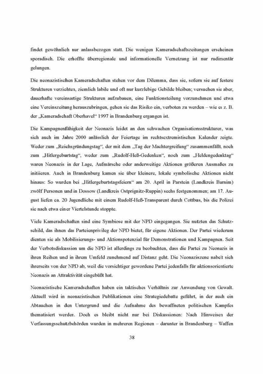 Seite 38 des Verfassungsschutzbericht 2000 Brandenburg