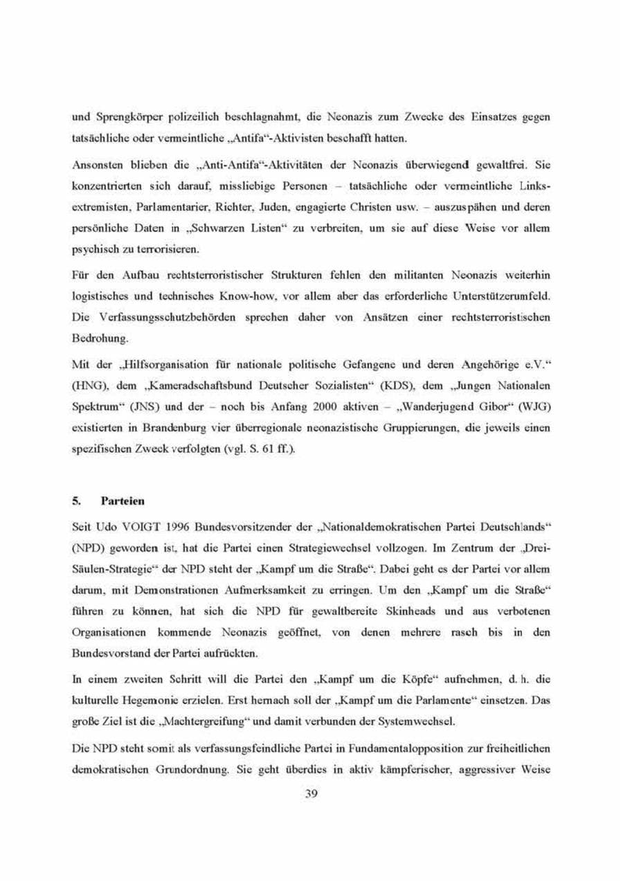 Seite 39 des Verfassungsschutzbericht 2000 Brandenburg