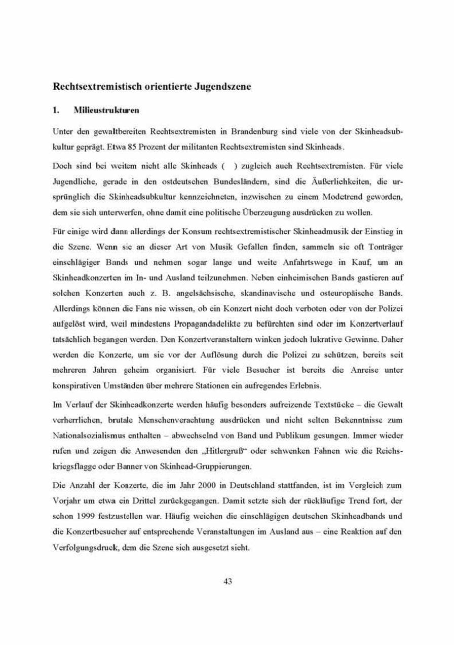 Seite 43 des Verfassungsschutzbericht 2000 Brandenburg