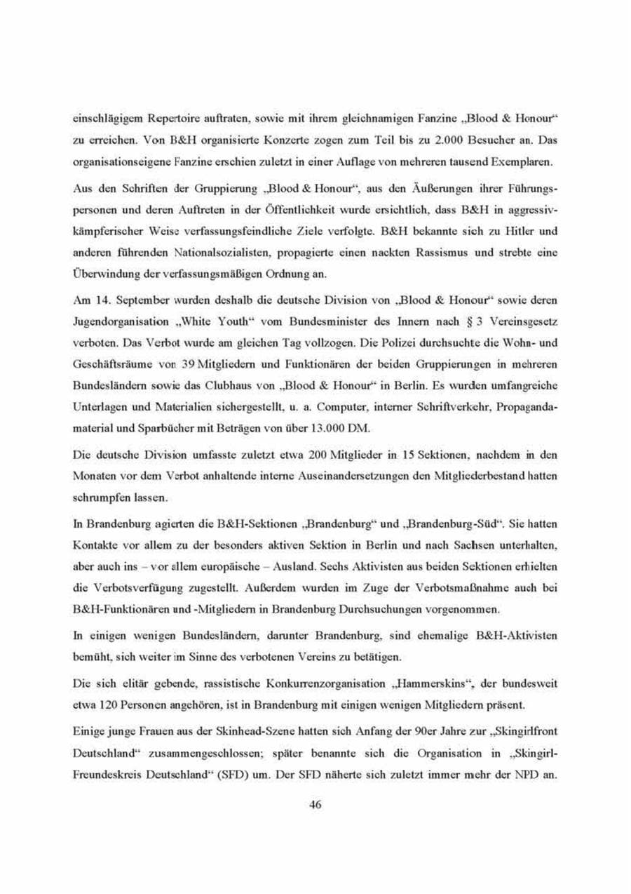 Seite 46 des Verfassungsschutzbericht 2000 Brandenburg