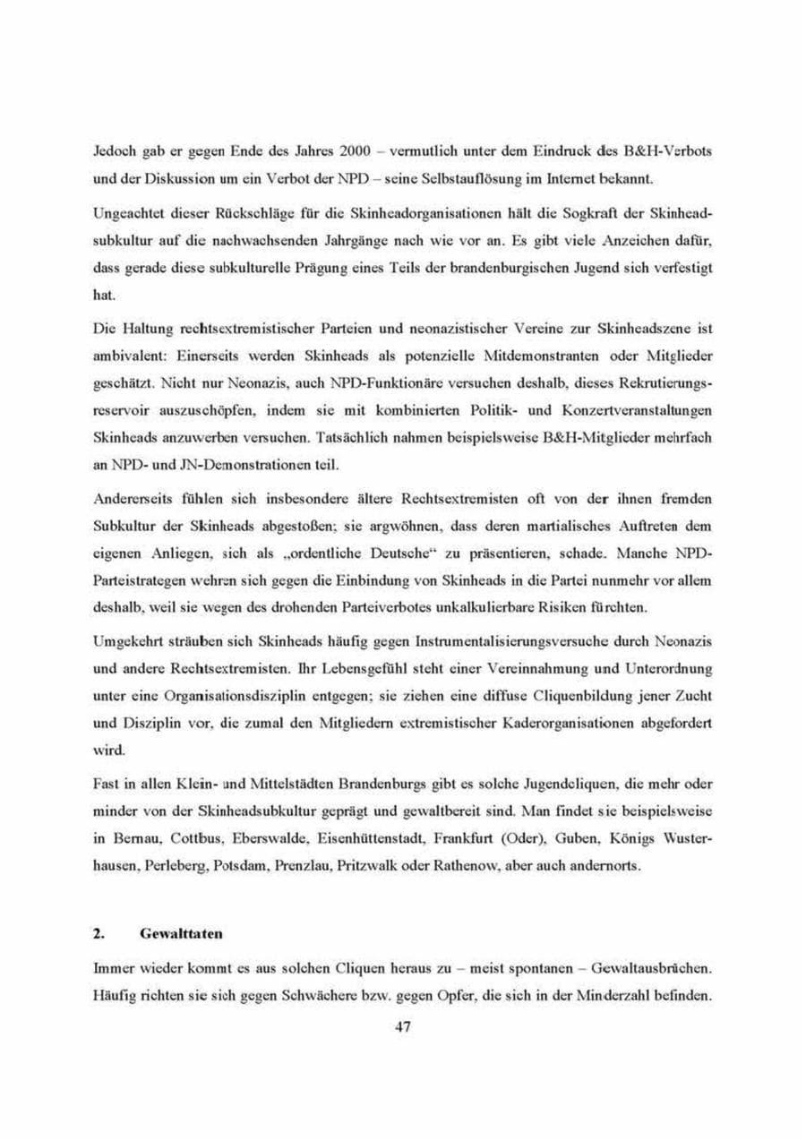 Seite 47 des Verfassungsschutzbericht 2000 Brandenburg