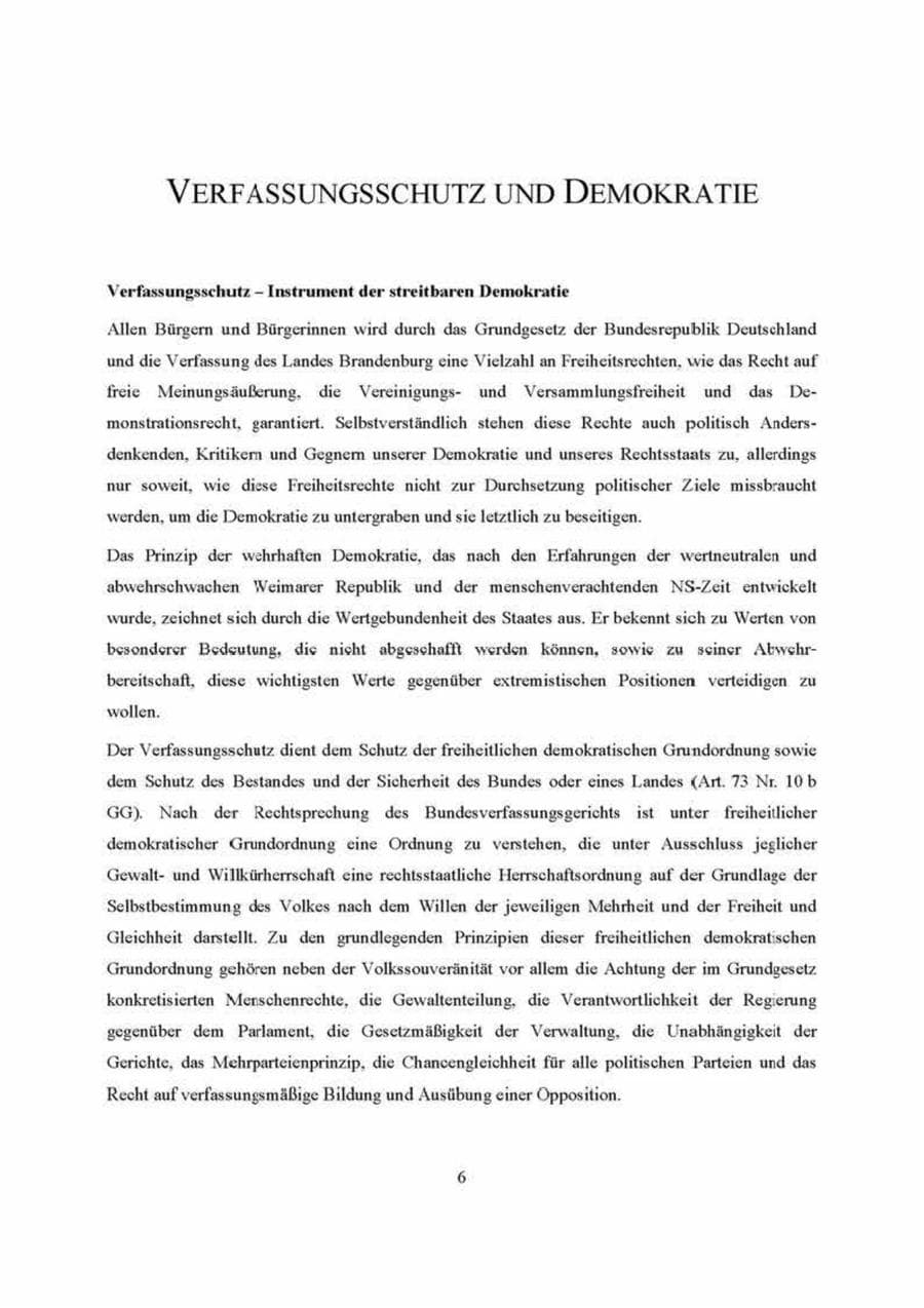 Seite 6 des Verfassungsschutzbericht 2000 Brandenburg