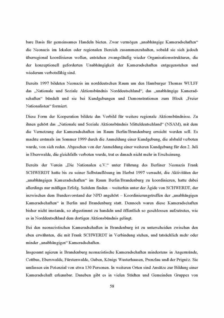Seite 58 des Verfassungsschutzbericht 2000 Brandenburg