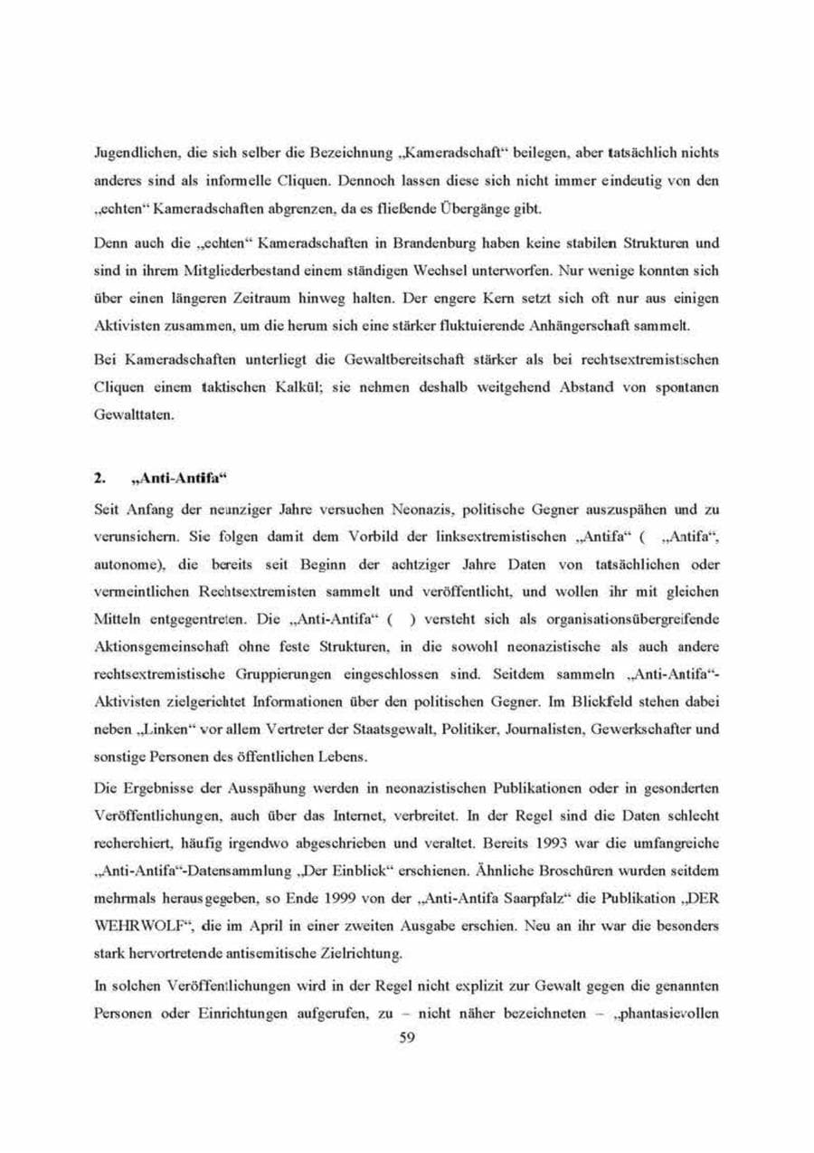 Seite 59 des Verfassungsschutzbericht 2000 Brandenburg