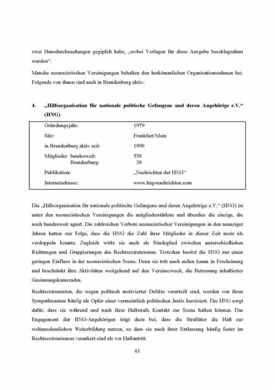 Seite 61 des Verfassungsschutzbericht 2000 Brandenburg