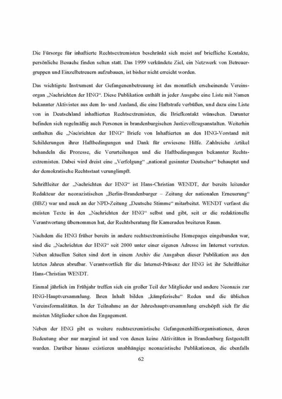Seite 62 des Verfassungsschutzbericht 2000 Brandenburg