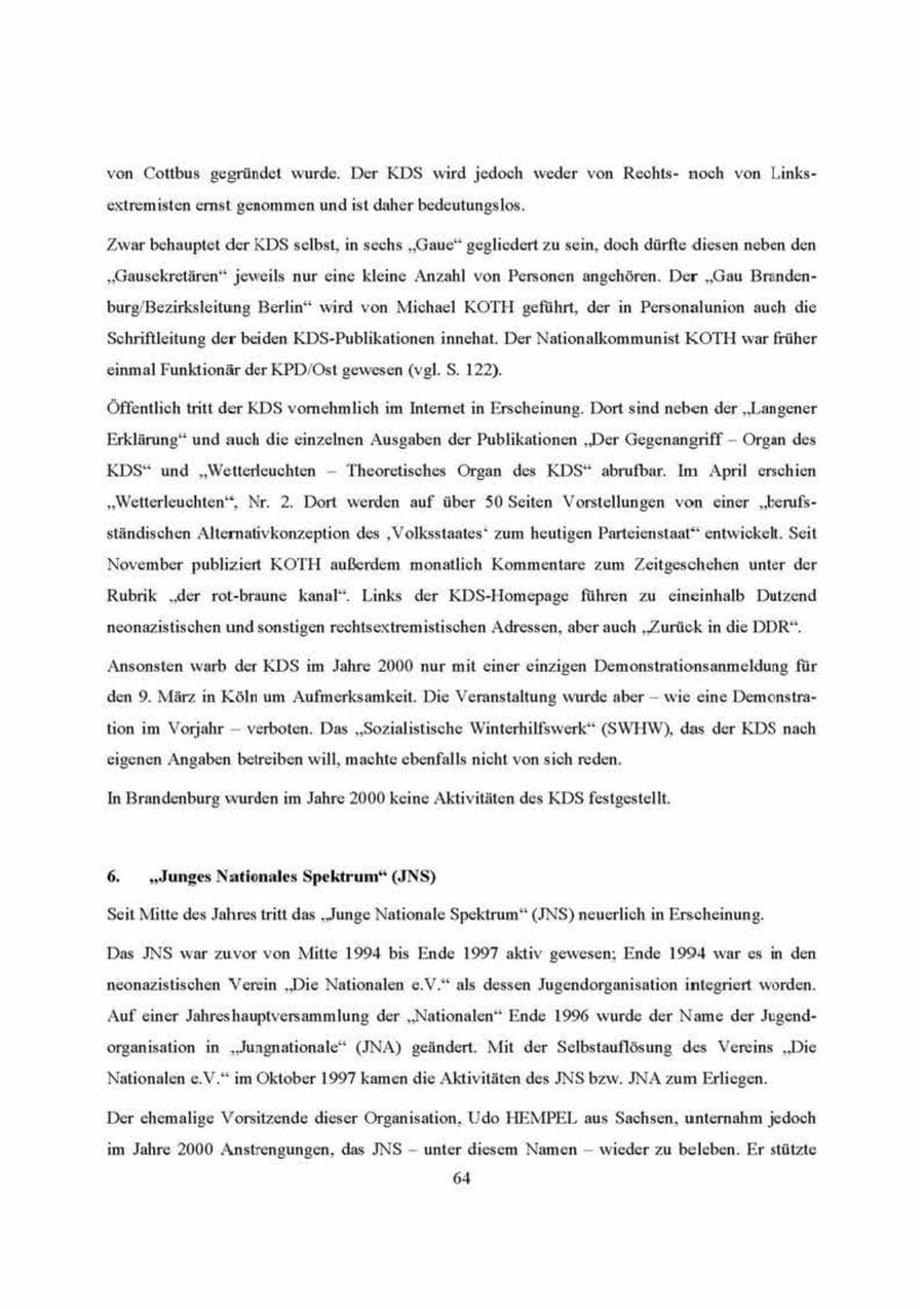 Seite 64 des Verfassungsschutzbericht 2000 Brandenburg