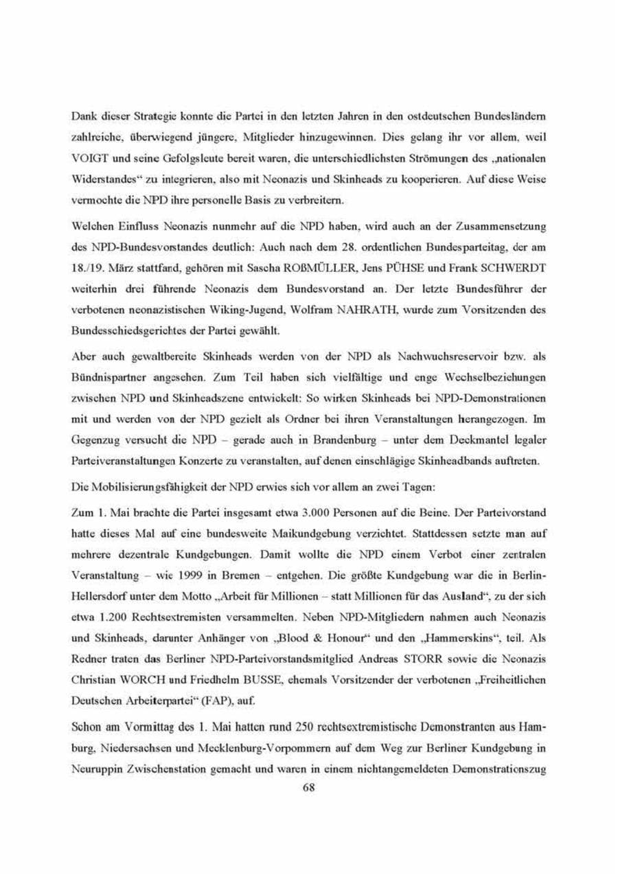 Seite 68 des Verfassungsschutzbericht 2000 Brandenburg