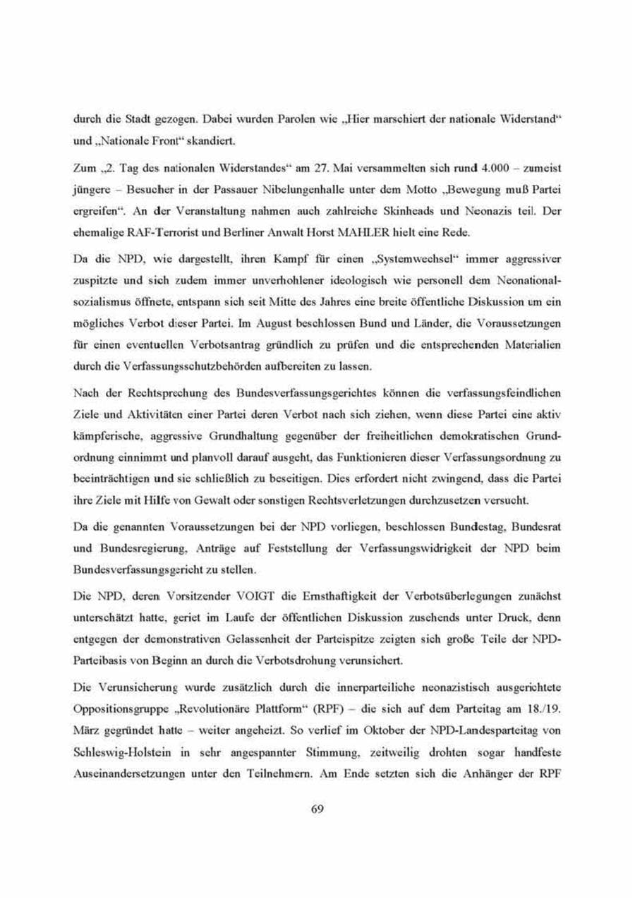 Seite 69 des Verfassungsschutzbericht 2000 Brandenburg