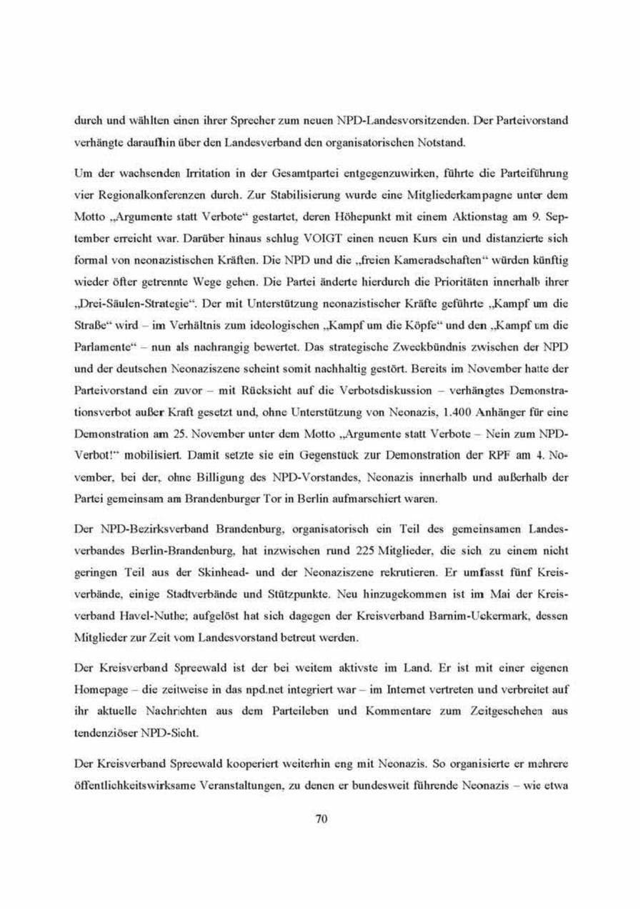 Seite 70 des Verfassungsschutzbericht 2000 Brandenburg