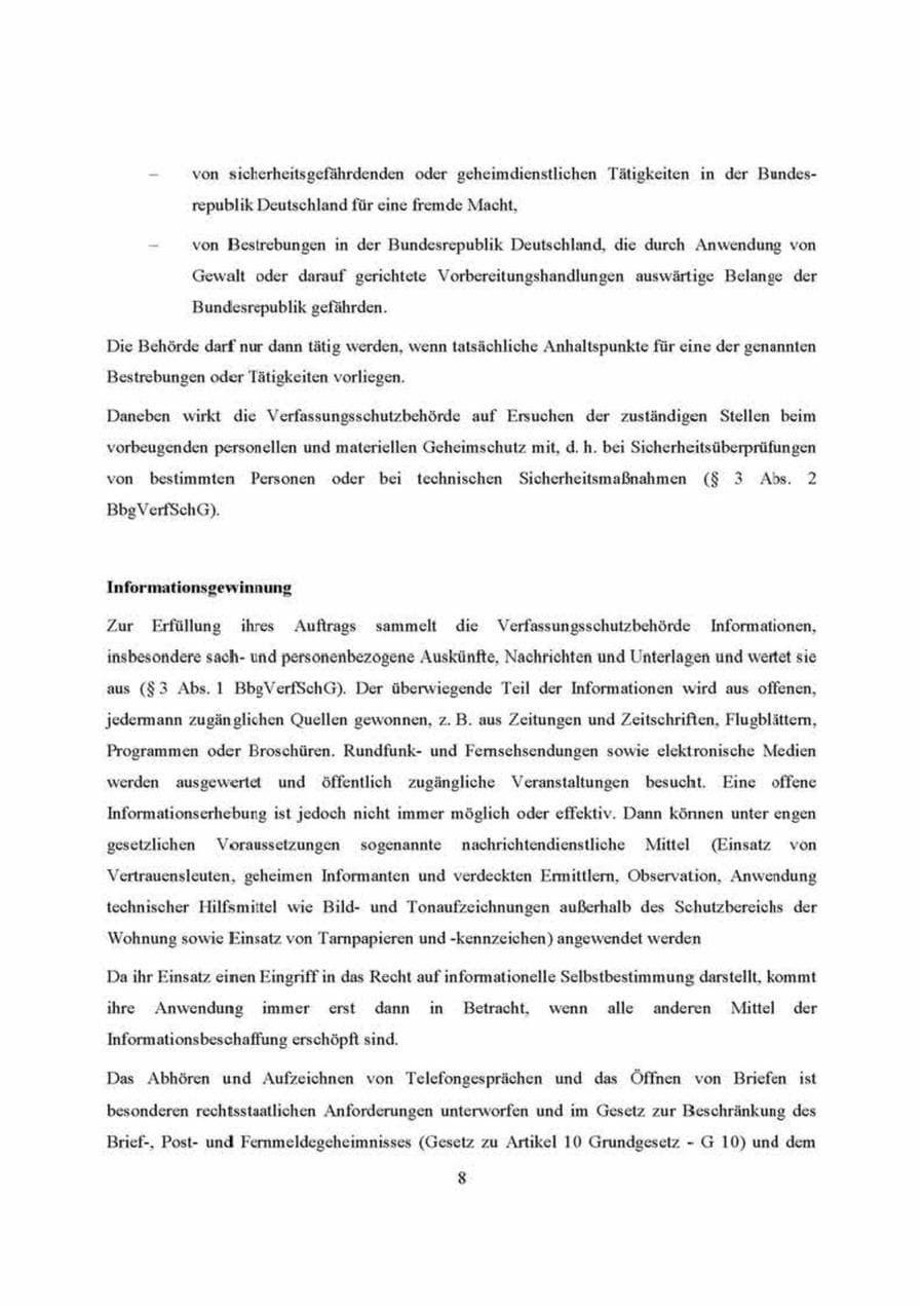 Seite 8 des Verfassungsschutzbericht 2000 Brandenburg