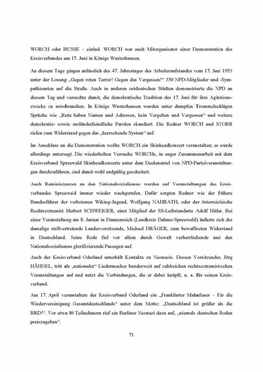 Seite 71 des Verfassungsschutzbericht 2000 Brandenburg