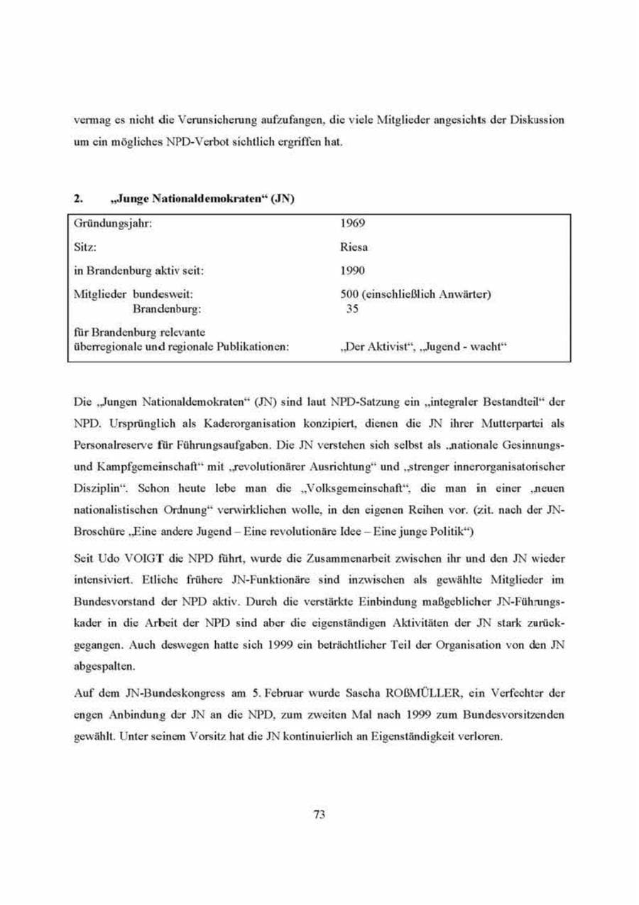 Seite 73 des Verfassungsschutzbericht 2000 Brandenburg