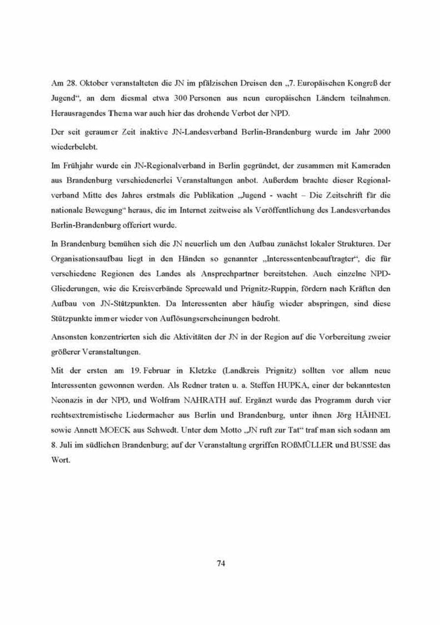 Seite 74 des Verfassungsschutzbericht 2000 Brandenburg