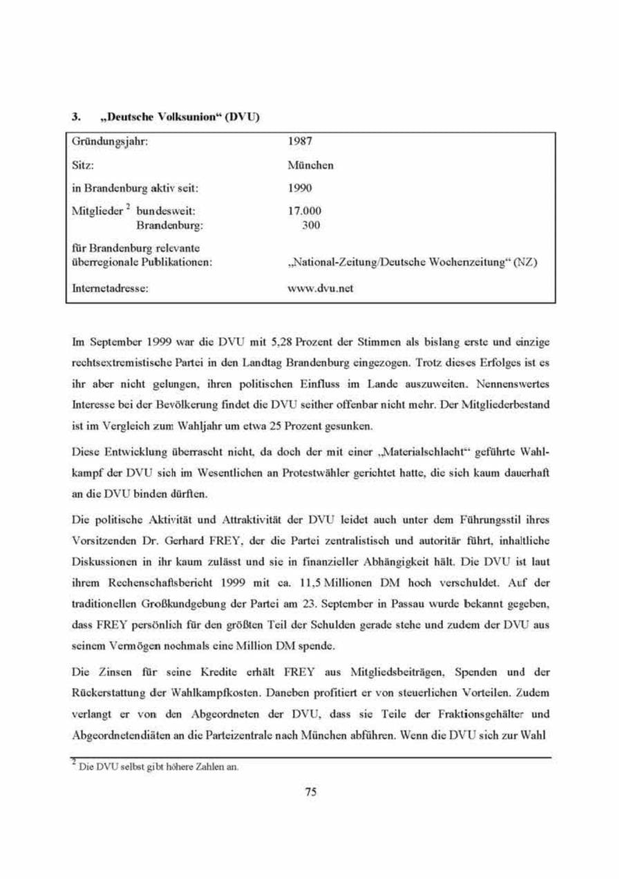 Seite 75 des Verfassungsschutzbericht 2000 Brandenburg