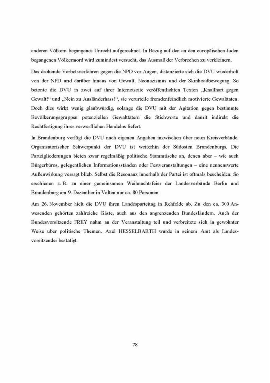 Seite 78 des Verfassungsschutzbericht 2000 Brandenburg