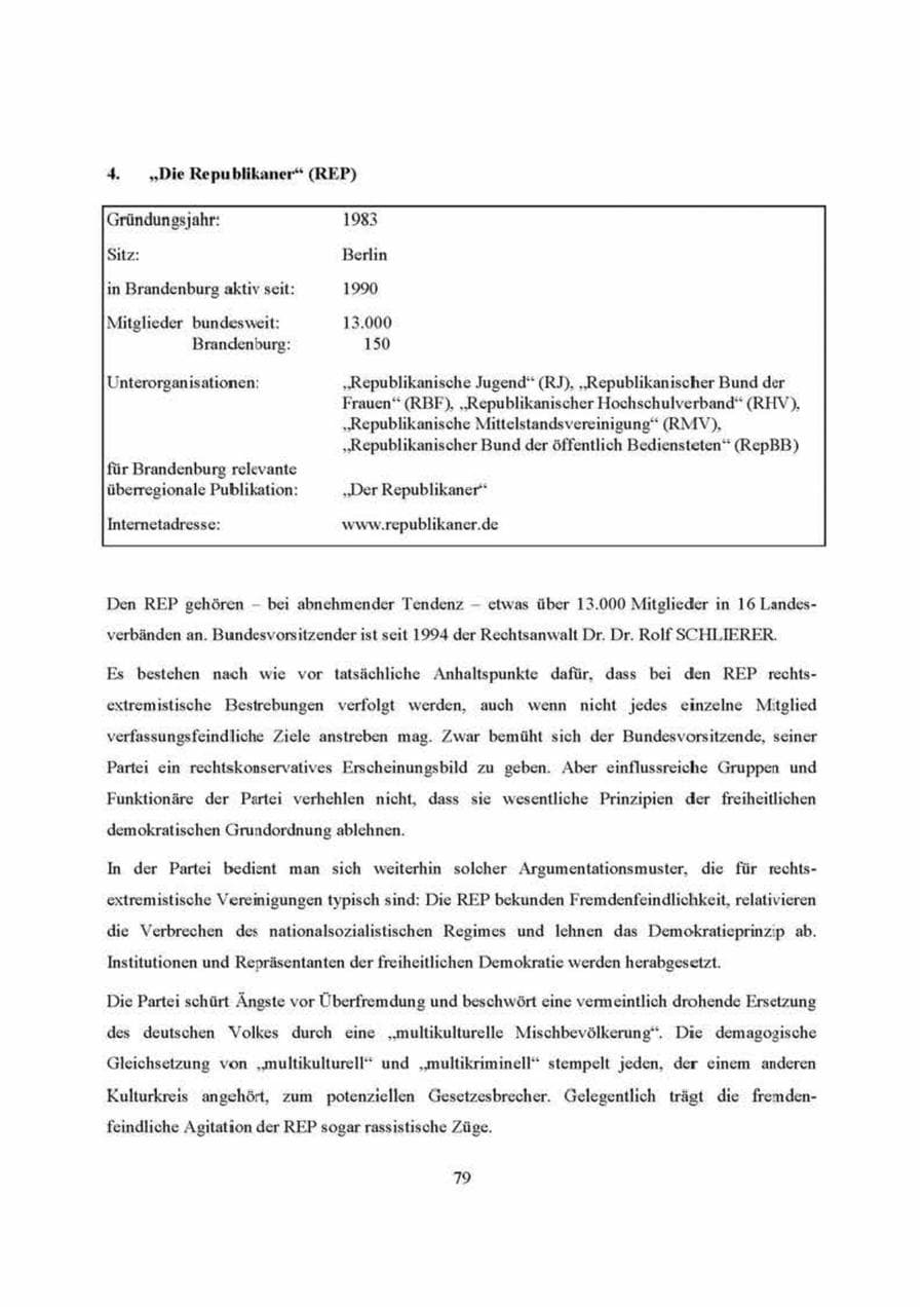 Seite 79 des Verfassungsschutzbericht 2000 Brandenburg