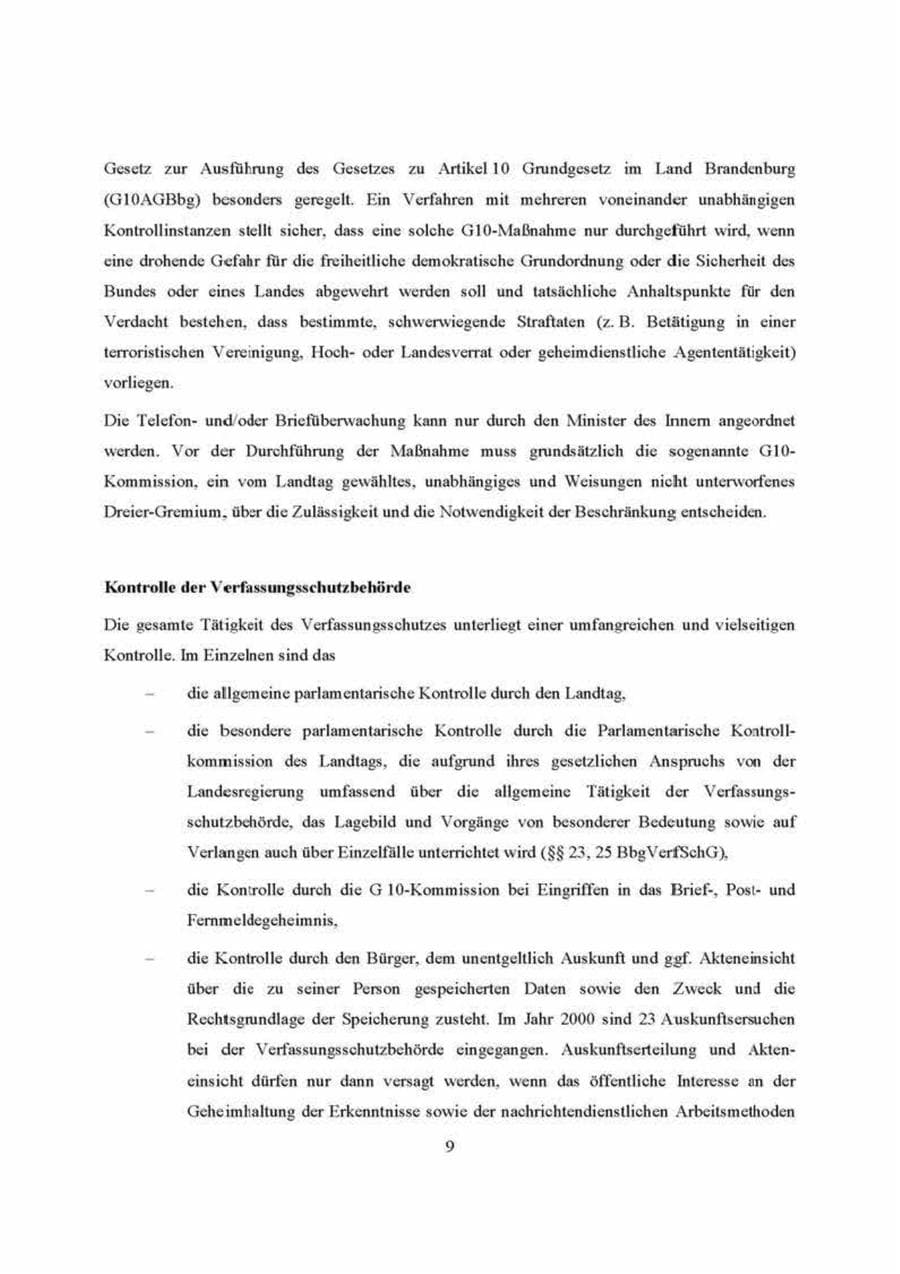 Seite 9 des Verfassungsschutzbericht 2000 Brandenburg