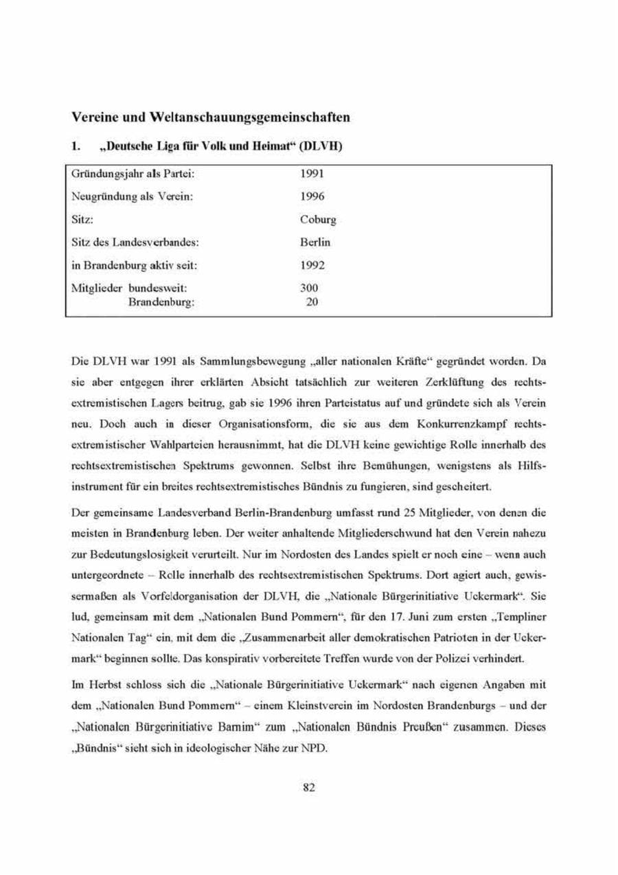 Seite 82 des Verfassungsschutzbericht 2000 Brandenburg
