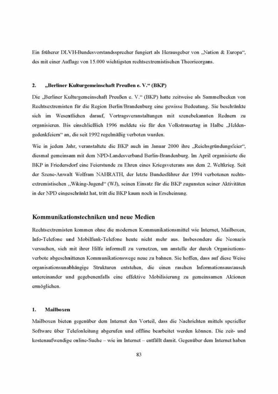 Seite 83 des Verfassungsschutzbericht 2000 Brandenburg