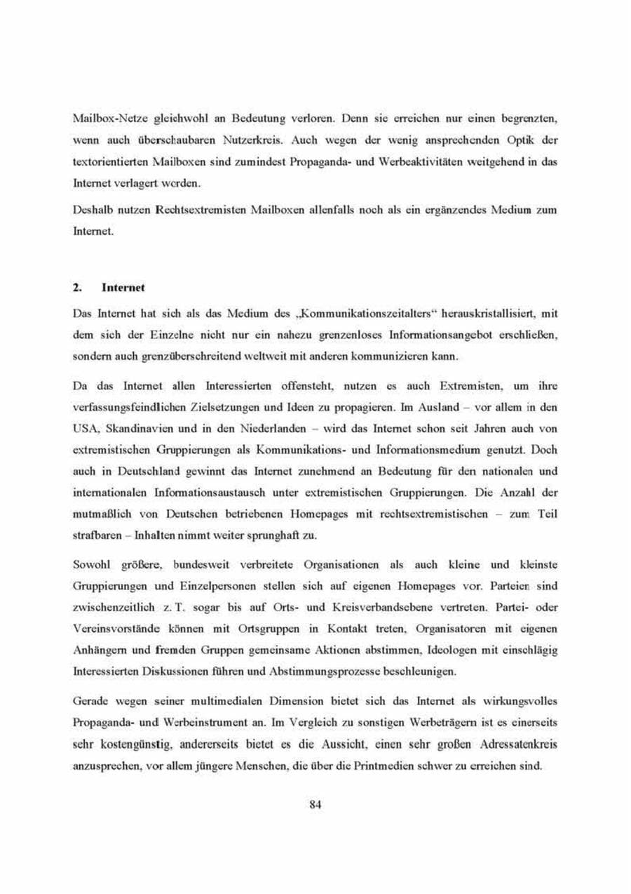 Seite 84 des Verfassungsschutzbericht 2000 Brandenburg