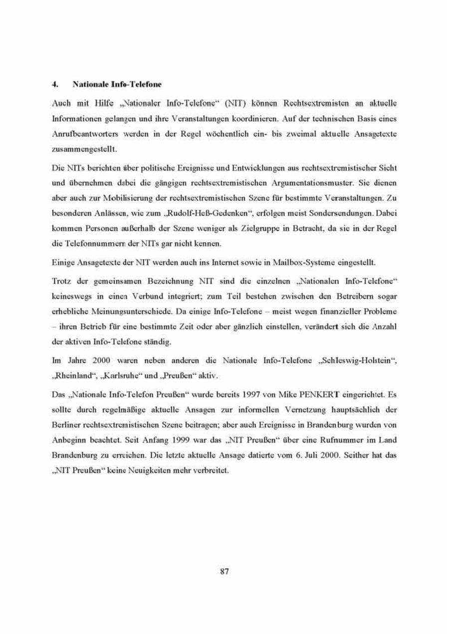 Seite 87 des Verfassungsschutzbericht 2000 Brandenburg