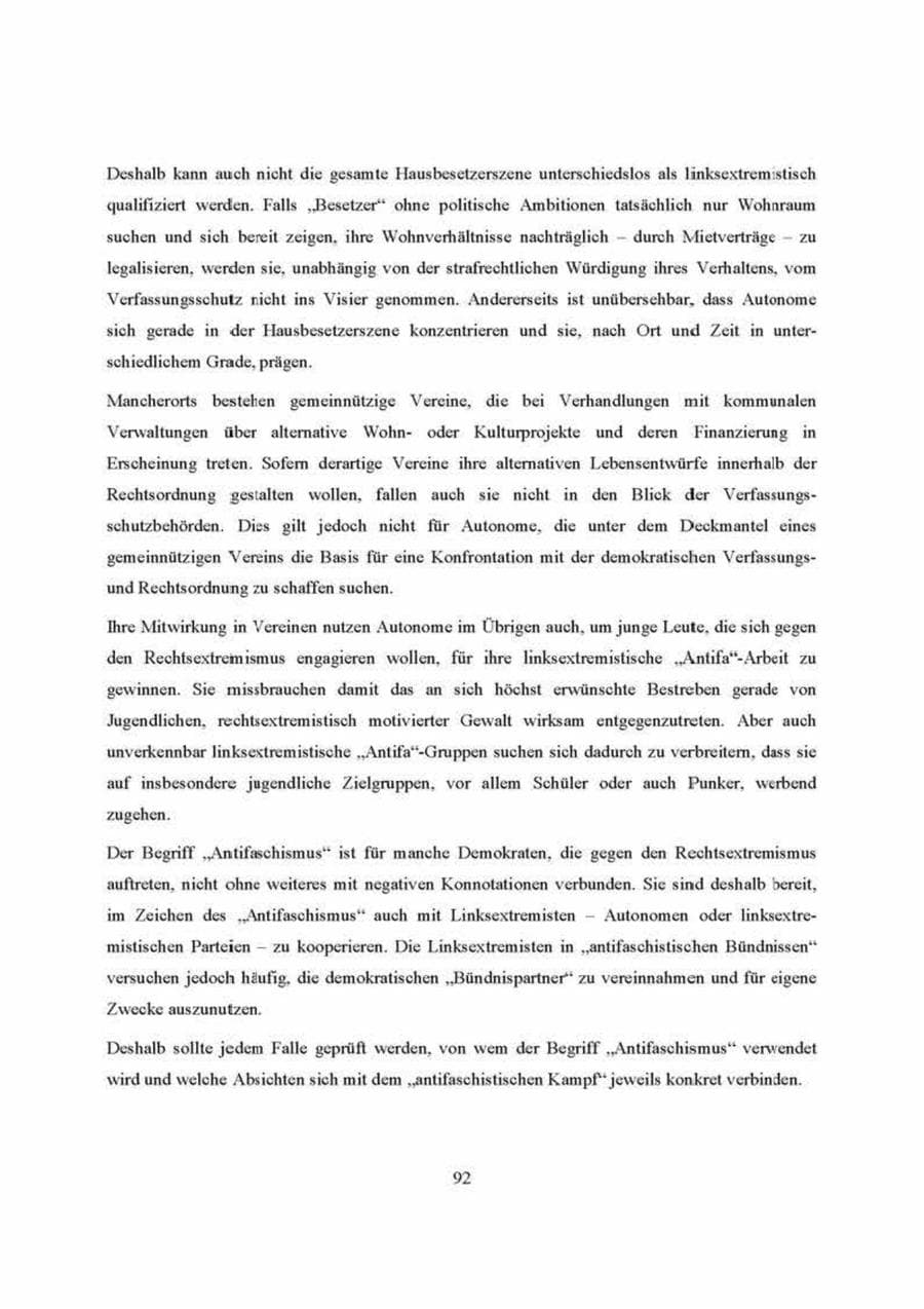 Seite 92 des Verfassungsschutzbericht 2000 Brandenburg