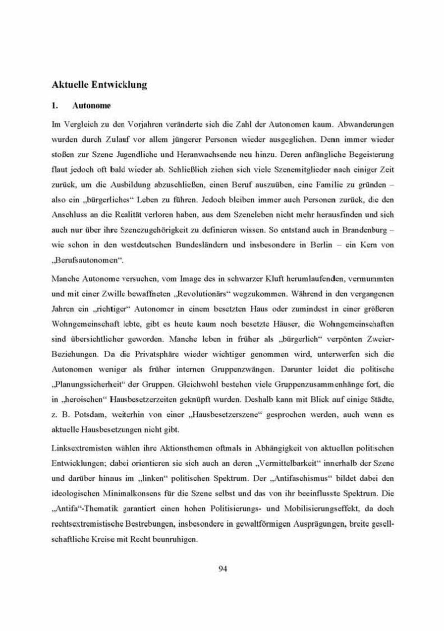 Seite 94 des Verfassungsschutzbericht 2000 Brandenburg